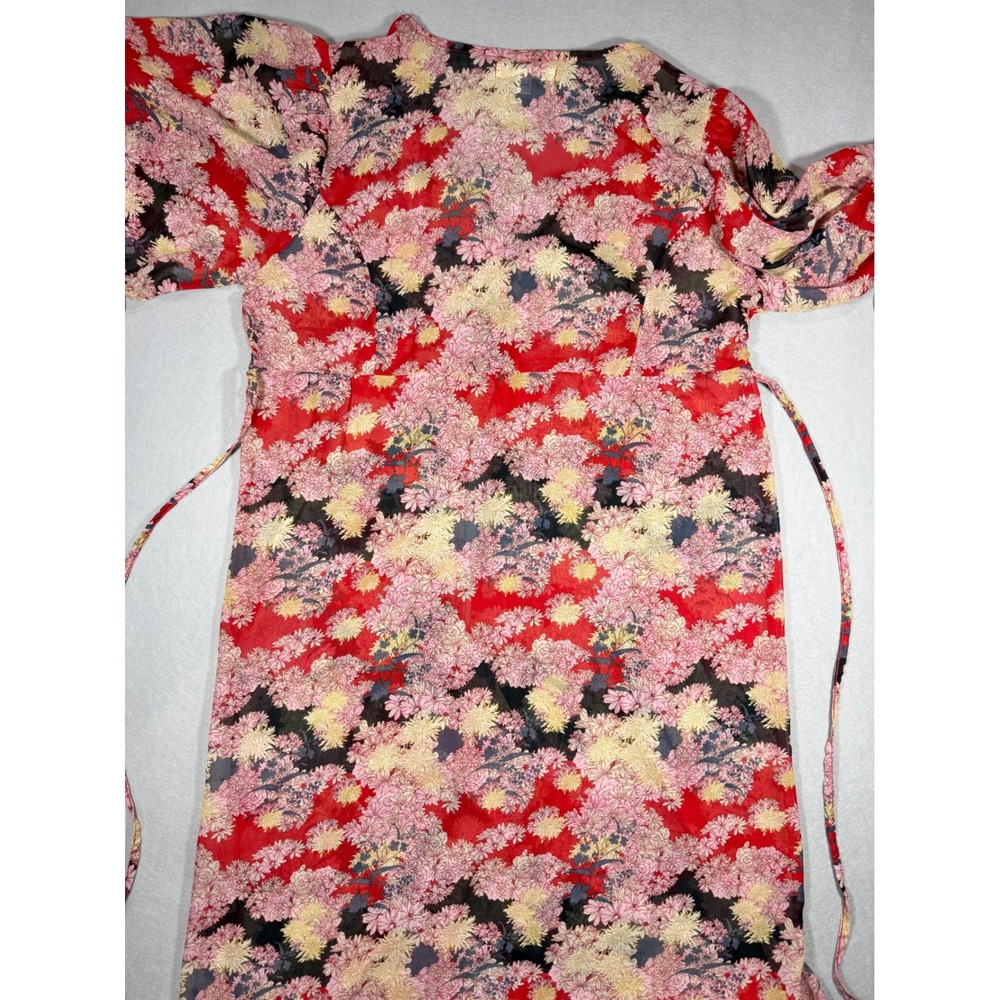 Sheer Whimsy Fairy Boho Feminine Floral Duster Red Pink Ruffle Sleeve S/M - Picture 11 of 16